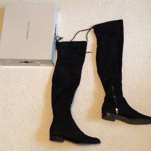 Black suede over the knee boots with tie back